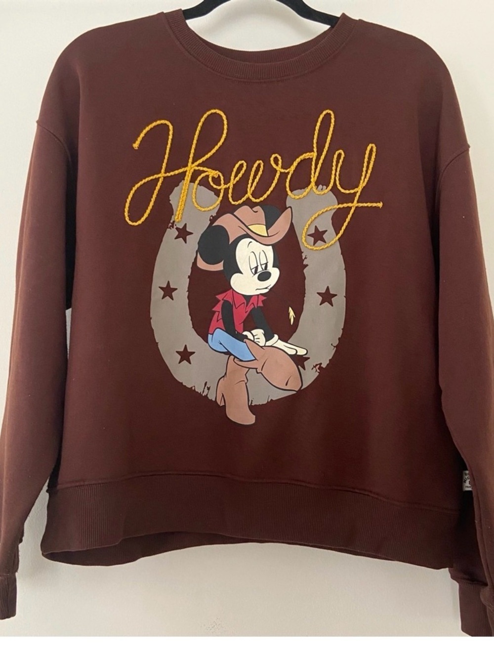 Disney Mickey Mouse Howdy Western Cowboy Sweatshirt Brown M 8-10